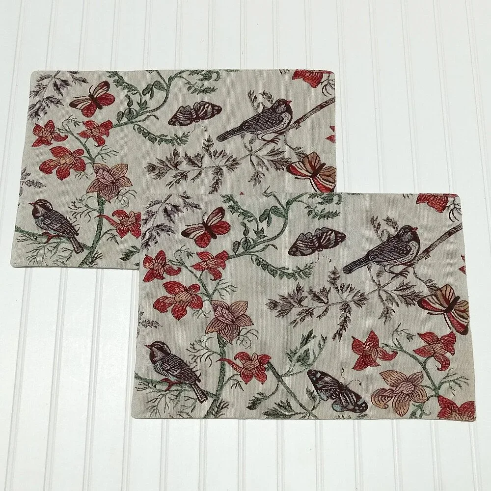 SONOMA Tapestry Placemats 12.5 x 18 Butterflies Birds Flowers Pillows Set of 2